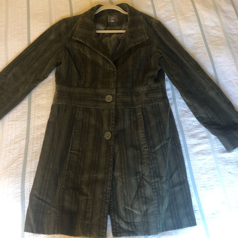 J Jill long olive green corduroy coat